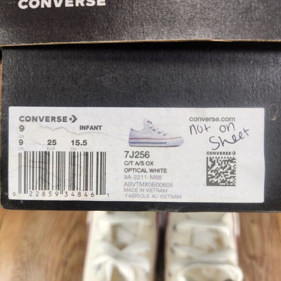 Converse Chuck Taylor All Star Infant Size 9 Optical White Canvas Shoes 7J256 - Picture 11 of 11